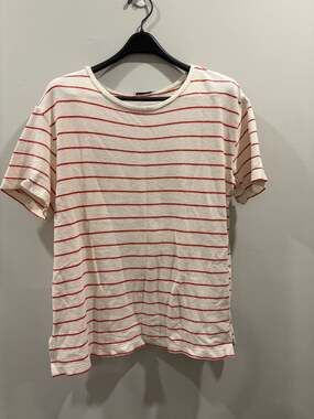 Zara Trafaluc Red and White Striped Terry Cloth T-Shirt
